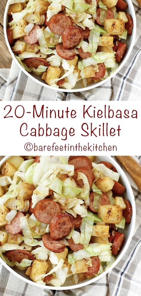 20 Minute Kielbasa Cabbage Potato Skillet Kilbasa Sausage Recipes, Kielbasa Sausage Recipes, Kielbasa Cabbage, Cabbage And Smoked Sausage, Polish Sausage Recipes, Sausage And Cabbage, Cabbage Skillet, Kielbasa And Cabbage, Potato Skillet