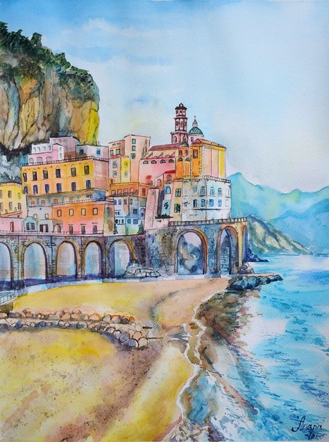 Capri Island, Coastal Artwork, Sunrise Landscape, Italy Art, Rustic Art, Italy Photo, Abstract Canvas Painting, Sorrento, Large Painting