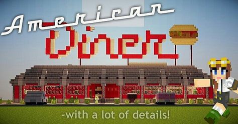 Minecraft Diner Diner Minecraft, Minecraft Diner, Mojang Minecraft, 50s Diner, Looking For Friends, Funny Game, Minecraft Map, American Diner, Easy Build