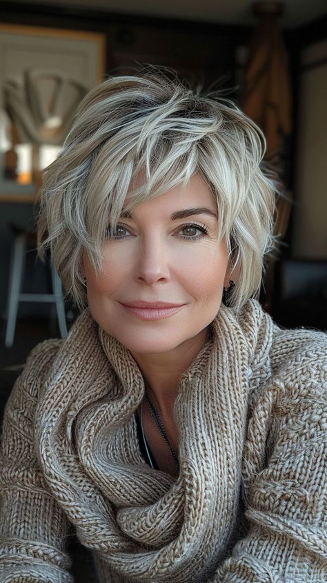 Shaggy Pixie Mullet, Mullet Haircut Woman, Meg Ryan Hairstyles, Pixie Mullet, Shaggy Pixie Cuts, Shaggy Pixie, Mullet Haircut, Grey Hair Inspiration, Short Silver Hair