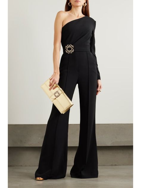 Jumpsuit Outfits, Draped Bodice, Crepe Jumpsuit, One Shoulder Jumpsuit, Matthew Williamson, Long Sleeve Jumpsuit, Stretch Crepe, Designer Accessories, Art Dress