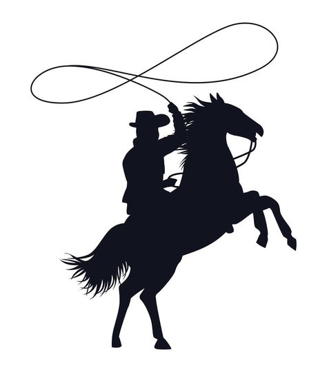 Silueta de figura de vaquero en carácter de lazo de caballo Black And White Face Drawing, Figure Silhouette, Human Vector, Black And White Face, Embroidery On Kurtis, Horse Logo, Cowboy Party, The Cowboy, White Face