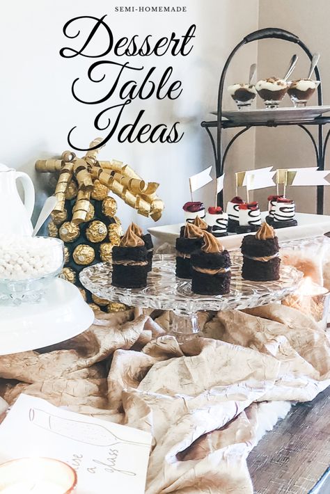 Dessert table ideas and semi-homemade dessert recipes. Super easy and great for any occasion. Table Set Up For Wedding, Dessert Display Table, Tea Room Decor, Dessert Table Ideas, Desert Party, Homemade Recipes Dessert, Homemade Dessert, Homemade Tables, Semi Homemade