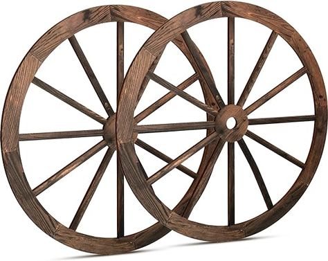 Amazon.com: Qunclay 2 Pcs 12 Inch Wagon Wheel Decor Wooden Western Cowboy Party Decorations Vintage Rustic Wood Cartwheel for Bar Garage Indoor Outdoor (Brown) : Home & Kitchen Wild West Decorations, Rustic Yard Decor, Western Cowboy Party, Cowboy Party Decorations, Wagon Wheel Decor, Wooden Wagon Wheels, Wood Wagon, Wooden Wagon, Wheel Decor