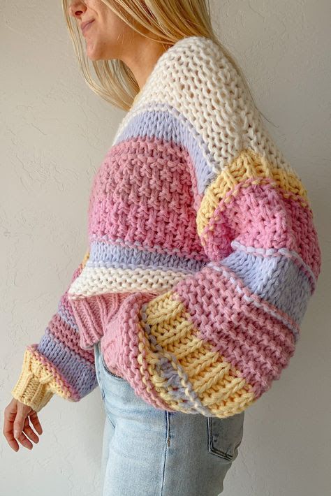 Pastel Knit Sweater, Rainbow Knit Sweater, Knit Sweater Colorful, Pastel Rainbow Sweater, Chunkie Sweater, Cute Oversized Chunky Knit Sweater, Colorful Knitted Sweater, Chunky Sweater Crochet Pattern, Colorful Knitted Sweaters