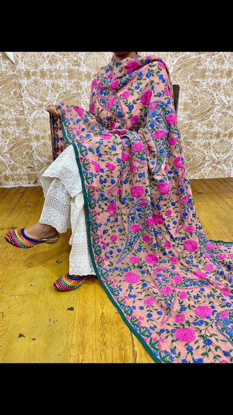 phulkari dupatta whatsapp 9353833673 Phulkari Suit Modern, Phulkari Dupatta Suits Modern, Phulkari Dupatta Suits, Phulkari Pants, Desi Attire, Patiala Suit Designs, Punjabi Salwar, Desi Outfits, Indian Couple