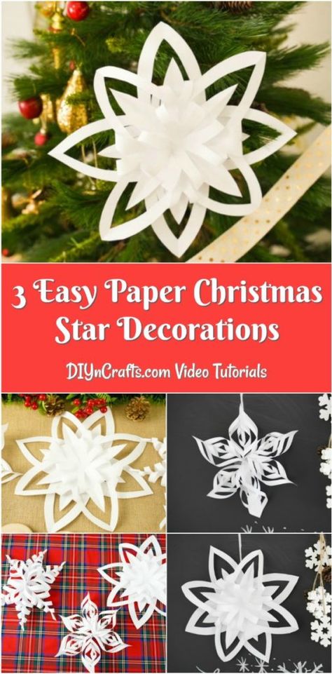 3D Snowflakes & Stars are perfect paper Christmas decorations to hang on the tree this year! So easy to make and each one is unique giving your tree a great new look. #paperstar #papersnowflake #paperornament #diyornament #diysnowflake #diystar #christmasornaments Easy 3d Snowflakes, 3d Paper Snowflakes, Diy Christmas Snowflakes, Paper Snowflakes Diy, 3d Snowflakes, Paper Christmas Decorations, Paper Snowflake, Christmas Star Decorations, Snow Flakes Diy