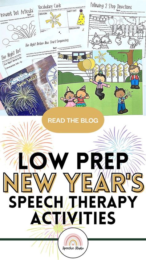 New Year Speech, Speech And Language Activities, Activities For Speech Therapy, Coloring Activities, Individual Therapy, Language Goals, Speech Therapy Materials, New Year's Resolution, Vocabulary Cards