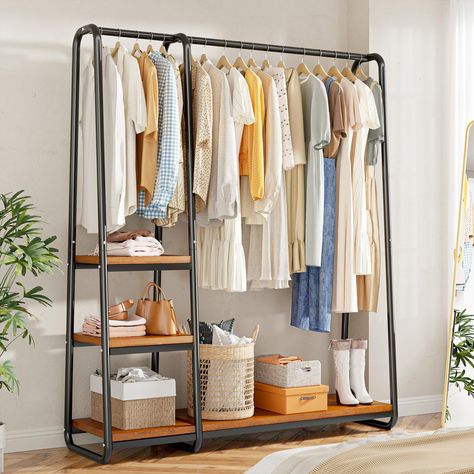 PRICES MAY VARY. 【Extra-Large Capacity Clothing Rack with 4 Shelves】The sturdy metal hanger of the clothing rack with 4 shelves can hang a large number of heavy clothes, and the three-layer shelves add additional storage space. The clothes rack with shelves can easily store clothes, shoes, bags, storage boxes, flower baskets or other items. Clothes rack dimension is 39.8"L x 15.8"D x 67"H 【Say Goodbye to Wrinkle with 67’’H Heightened design】Considerably increased the height of garment rack with Free Standing Coat Rack, Metal Coat Hangers, Coat Rack With Storage, Coat Rack Hooks, Rustic Shelf, Garment Rack, Hanging Rack, Metal Clothing, Industrial Pipe