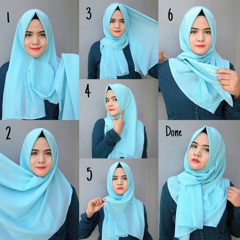 Hijab Tutorials | Hijab Fashion Inspiration Tutorial Hijab Modern, Easy Hijab Style, How To Wear Hijab, New Hijab, Simple Hijab Tutorial, Tutorial Hijab Pashmina, Hijab Designs, Simple Style Outfits, Simple Hijab