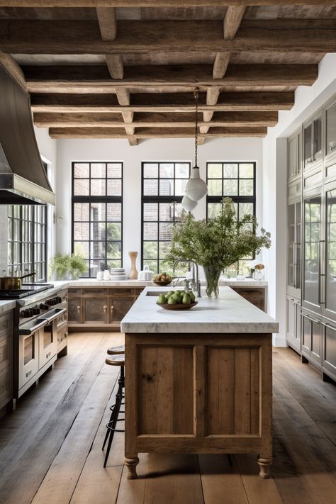 Beautiful Modern Rustic Kitchen Ideas Modern Rustic Kitchen Ideas, Contemporary Rustic Kitchen, Rustic French Kitchen, Modern Rustic Kitchen, Rustic Kitchen Ideas, Cabin Style Homes, Cocina Shabby Chic, Rough Hewn Wood, Mediterranean Interior