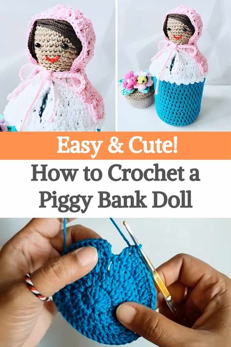 This doll will save you a few pennies, and not just because of the low-cost materials to make it!Today you will learn step-by-step how to make a crochet doll that will serve as a piggy bank, it is great to teach your children to save money with a beautiful handmade decorative piece. Crochet Piggy Bank Free Pattern, Crochet Piggy Bank, Amigurumi Free, Plastic Bottle, Amigurumi Free Pattern, How To Crochet, Learn To Crochet, Crochet Patterns Amigurumi, Stuffed Animal Patterns