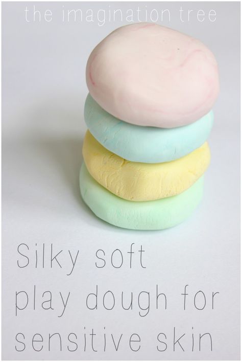 Silky Soft Play Dough Recipe for Sensitive Skin from The Imagination Tree Soft Playdough Recipe, Soft Play Dough, Play Dough Recipe, 2 Ingredient Recipes, Imagination Tree, Playdough Recipe, Messy Play, Soft Play, Play Dough