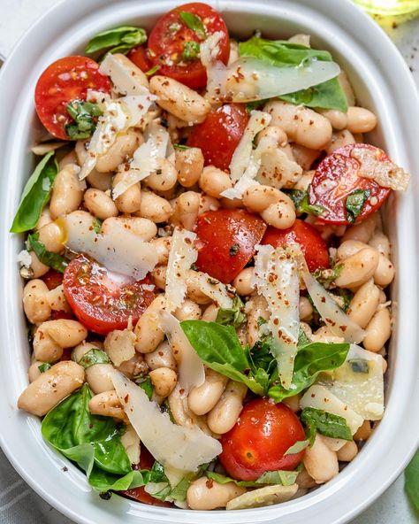 Tomato White Bean, Clean Meals, Cherry Tomato Recipes, White Bean Salad, Vegan Salads, Bariatric Eating, Veggie Tales, Cole Slaw, Clean Food Crush