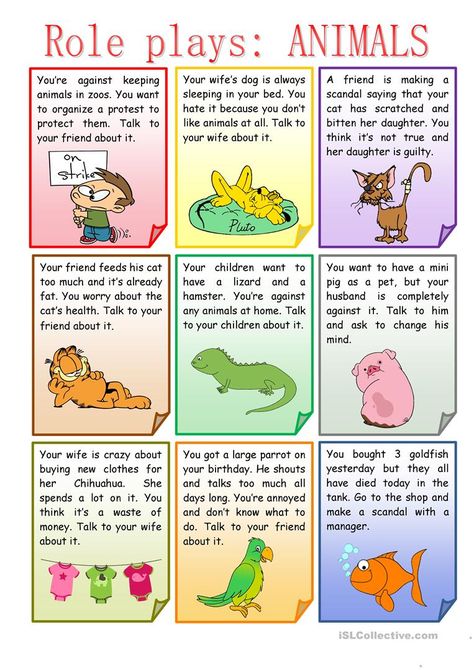 ROLE PLAYS - Animals - English ESL Worksheets for distance learning and physical classrooms Role Plays English, Role Playing Activities For Kids, Conversation For Kids, Role Play Ideas, English Language Activities, English Conversation For Kids, Speaking Activities English, Ingles Kids, Speaking Cards