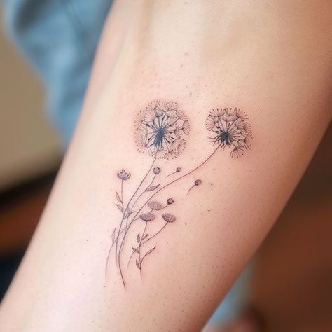 Dandelion Tattoo Vector Art Dandelion With Flowers Tattoo, Double Dandelion Tattoo, Dandelion Collar Bone Tattoo, Dandelion Music Tattoo, Dandelion Vector, Dandelion Tattoo Design, Mum Tattoo, Garden Tattoos, Tattoo Vector