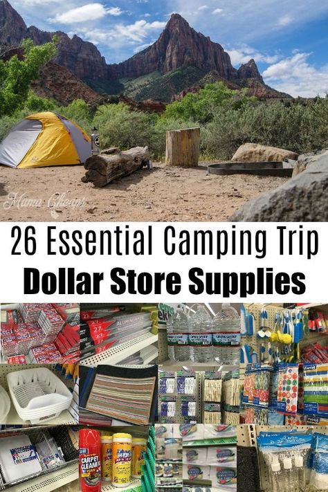 Essential #Camping Trip DOLLAR STORE SUPPLIES shopping list!!  #familytravel https://www.mamacheaps.com/2018/07/essential-camping-trip-dollar-store-supplies.html Organisation En Camping, Rv Food, Camping Hacks With Kids, Camp Recipes, Zelt Camping, Tent Camping Hacks, Camping Desserts, Camping Snacks, Camp Gear