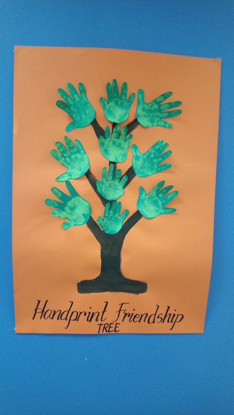 Handprint Friendship tree Friendship Tree Craft, Friendship Tree, Hand Print Tree, Tree Craft, Tree Crafts, Hand Print, Arts And Crafts For Kids, Classroom Decor, School Ideas