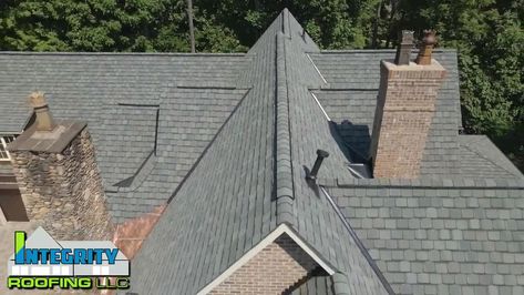 Drone footage of our client's beautiful home in Denver, NC. We did a full replacement on this roof due to significant storm damage. We installed a CertainTeed 50 year Grand Manor Colonial Slate shingl Grand Manor Shingles, Certainteed Grand Manor, Slate Roof Shingles, Certainteed Shingles, Slate Shingles, Roofing Estimate, Shingle Exterior, Drone Footage, Lake Home