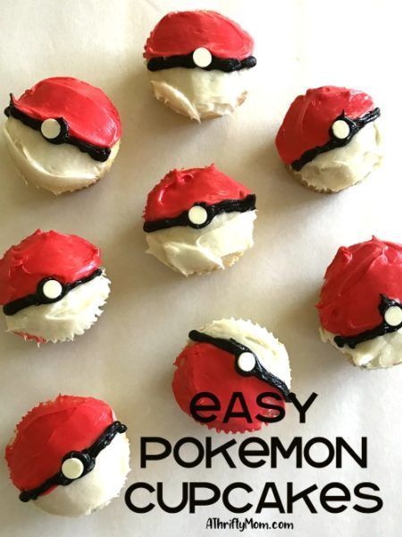 Easy Pokemon cupcakes Easy Baking Treats, Pokémon Cupcakes, Pokemon Cupcakes, Easy Pokemon, Winco Foods, Like Pokemon, Make Cupcakes, Pokemon Cake, Pokemon Birthday Party