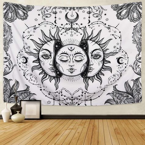 PRICES MAY VARY. GOOD-QUALITY MATERIAL: Sun and moon tapestry is made of polyester, which is comfy, skin-friendly, stretchy, and durable enough to be home decor for all seasons. COLORFUL and CLEAR PATTERN DESIGN: Advanced technology is applied to print the mystic tapestry wall hanging patterns clearly, which shows a fashionable and long-lasting effects. You will receives many compliments as wall hanging decoration. MULTI USAGE: Use this Black and White Tapestry tapestry to decorate your room wal Sun And Moon Mandala, Sun And Moon Tapestry, Moon Mandala, Star Tapestry, Mandala Tapestries Wall Hangings, Moon Tapestry, Hippie Tapestry, White Moon, Carpet Sale