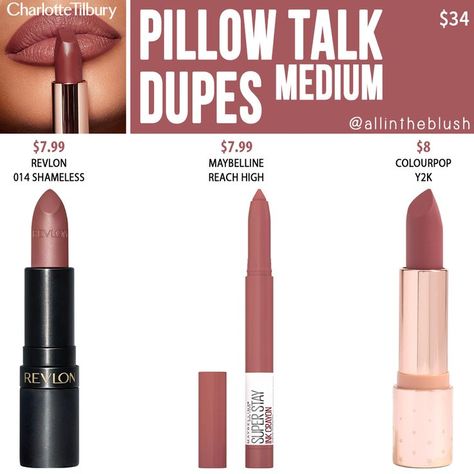 Dupes for Charlotte Tilbury's "Pillow Talk Medium" Lipstick via allintheblush.com Dupe Directory! Pillow Talk Medium Lipstick, Charlotte Tilbury Pillow Talk Medium, Pillow Talk Medium, Revolution Lipstick, Pillow Talk Lipstick, Charlotte Tilbury Pillow Talk, Charlotte Tilbury Lipstick, Blush On, Makeup Swatches