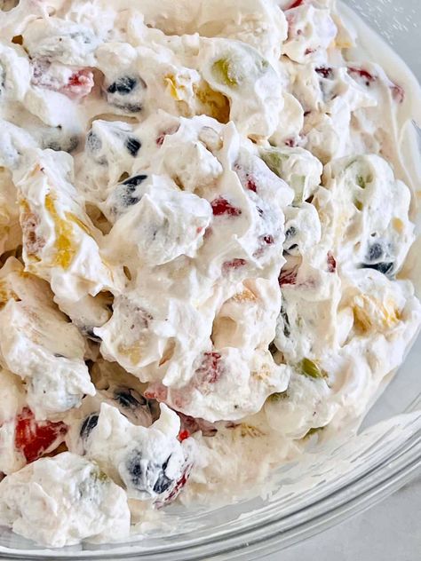 Fruit Salad with Cool Whip - The Short Order Cook Cool Whip Salads Instant Pudding, Apple Salad With Cool Whip, Pudding Salad Recipes, Fruit Salad Cool Whip, Fruit Salads For Parties, Creamy Salads, Whipped Cream Fruit Salad, Cream Cheese Fruit Salad, Apple Fruit Salad