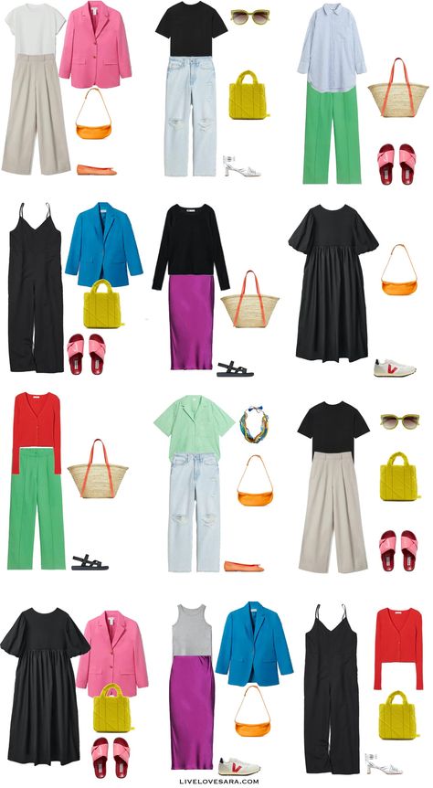 How to Use a Colour Wheel to Help You Build a Summer Capsule Wardrobe - livelovesara Summer Capsule Wardrobe 2023 Colorful, Colour Capsule Wardrobe, Eccentric Capsule Wardrobe, Colorful Spring Capsule Wardrobe, Colourful Capsule Wardrobe 2023, Capsule Wardrobe Colourful, Colorful Capsule Wardrobe Summer, Colorful Casual Outfits Spring Summer, Colorful Travel Outfits