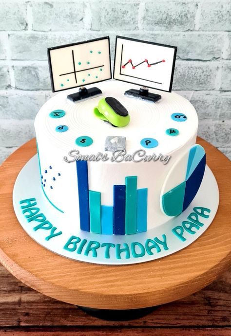 Cake for a data and statistical analysis freak! Trading Cake Design, Tech Cake Ideas, Finance Cake, Sherlock Cake, Cake University, Degree Cake, Science Cake, Cake Decorating Books, Mini Cakes Birthday