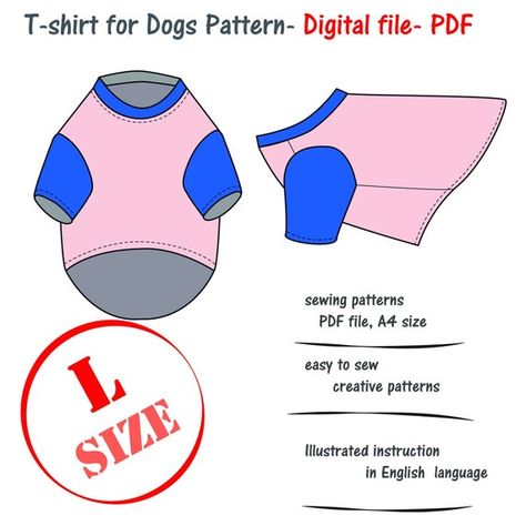 Chihuahua Clothes Patterns, Dog Sweatshirt Pattern, Dog Hoodie Pattern, Dog Shirt Pattern, Dog Jacket Patterns, Small Dog Clothes Patterns, Sewing Pattern Pieces, T Shirt Sewing, Big Dog Clothes