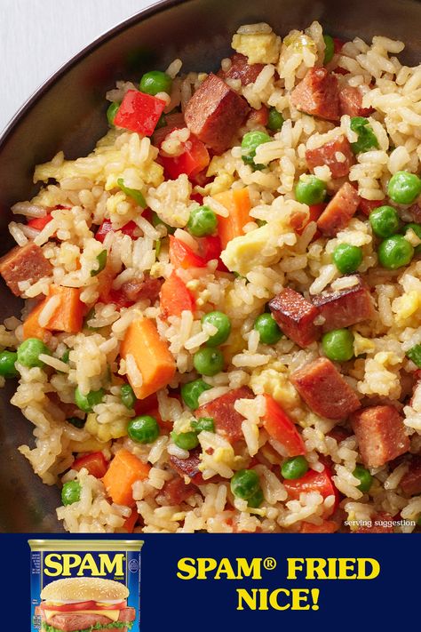 Korean Spam, Fried Rice Spam, Spam Recipes Dinners, Spam Rice, Spam Fried Rice, Rice Peas, Spam Recipes, Recipe Korean, Boneless Pork Chop Recipes