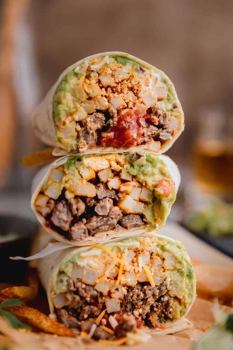 California Burrito Recipe, Big Sandwiches, Street Fries, Steak Burritos, Carne Asada Burrito, California Burrito, Creamy Guacamole, Carne Asada Recipes, Burrito Recipe