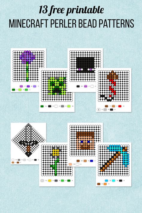 Minecraft Perler Bead Keychains. 13 free printable Minecraft Perler bead patterns. Designs for Creeper, Steve, pickaxe, sword, and more! Minecraft Perler Bead Patterns Templates, Diy Perler Beads Minecraft, Minecraft Enderman Perler Beads, Minecraft Perler Bead Patterns, Minecraft 3d Perler Bead Patterns, Perler Bead Patterns Minecraft Swords, Diy Minecraft Birthday Party, Minecraft Beads, Minecraft Pattern