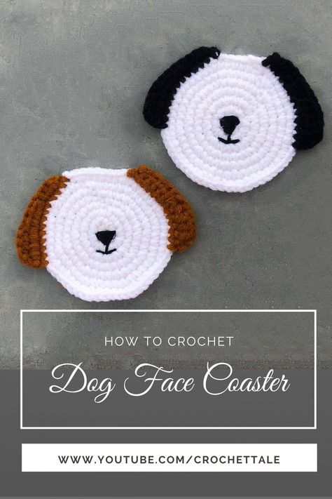 Want to crochet a coaster that is easy to make? Learn to crochet this super cute crochet dog face coaster pattern step by step with this video tutorial. Dog Coaster Crochet Free Pattern, Crochet Dog Coasters Free Pattern, Crochet Cat Coasters Free Pattern, Crochet Coasters For Men, Crochet Paw Coasters Free Pattern, Dog Coaster Crochet Pattern, Crochet Dog Coaster Pattern, Paw Print Coaster Crochet Pattern Free, Crochet Dog Coaster