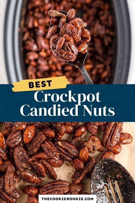 Crockpot Nuts Recipes, Crockpot Snacks, Candied Nuts Recipe, Crockpot Candy Recipes, Pecan Candy, Spiced Nuts Recipe, Slow Cooker Candy, Spicy Nuts, Crockpot Candy