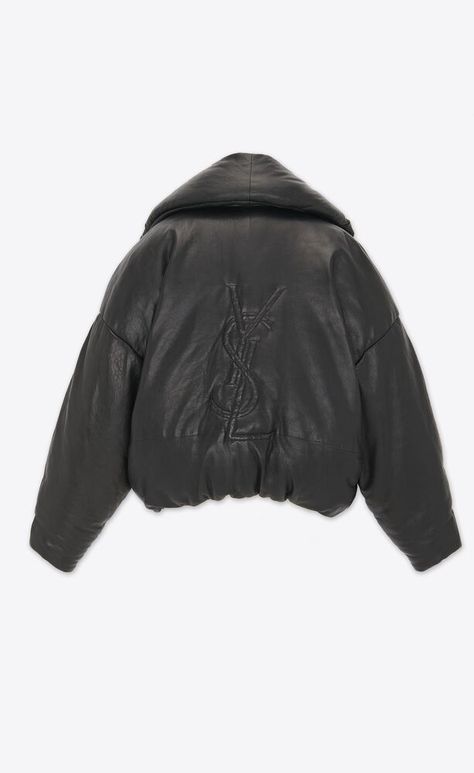 CASSANDRE puffer jacket in lambskin | Saint Laurent | YSL.com Ysl Leather Jacket, Cropped Puffer Jacket, All Black Everything, Blue Denim Jacket, The Saint, Black Jewelry, Fashion Design Clothes, Shirts Blouses, Luxury Gifts