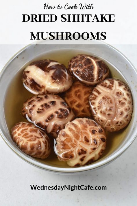 Dried shiitake mushrooms are used in Chinese cooking and other Asian cuisines to add an intense umami flavor and fragrance to soups, stews, stir-fries, braised dishes, and more. The soaking liquid can also be used to add a rich mushroom flavor to soups and sauces. #chinesefood #mushrooms Dry Mushroom Recipes, Braised Dishes, Shiitake Mushrooms Recipes, Chicken And Sweetcorn Soup, Vegetable Ramen, Sweet Potato Oven, Lobster Thermidor, Night Cafe, Mushroom Broth