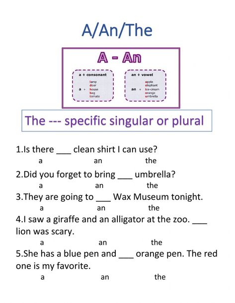 Indefinite Articles, Definite And Indefinite Articles, Articles Activities, Articles Worksheet, English Exercises, The Worksheet, Daily Yoga Workout, English As A Second Language (esl), English As A Second Language