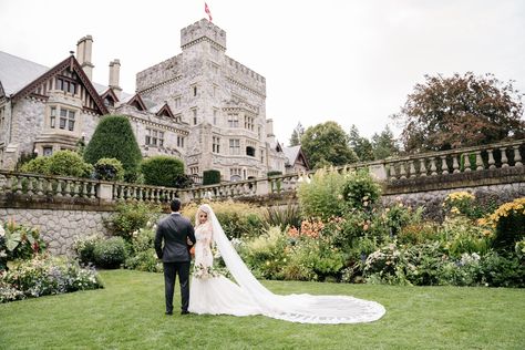 Royal wedding who? Sanita and Vahid showed up and showed out with their unbelievably dreamy castle wedding that was plucked right out of a fairy tale. You know the wedding you’ve been dreaming about since you were a little girl? These two brought it to life in such a wonderful mash-up of elegant traditions and … The post A Spectacular Fairy Tale Castle Wedding appeared first on Destination Wedding Details. Wedding Venues British Columbia, Vancouver Wedding Venues, Vancouver Island Wedding, Castle Garden Wedding, Castle Wedding Dress, French Castle Wedding, Castle Reception, Hatley Castle, Bridgerton Wedding