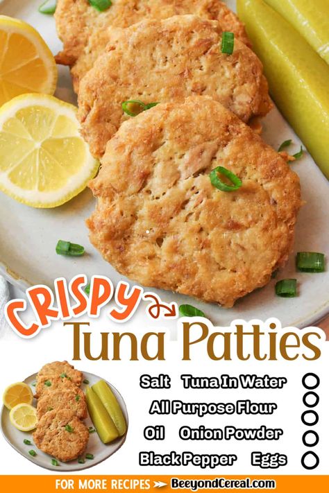 Have canned tuna and don't know what to do with it? Try this tasty and crispy fried tuna patties. They're a comfort meal like no other. With crisp golden outer shell around a tender tuna filling, they're great as a side dish for mac and cheese (that's how we always eat them). But they're also great on their own. These crispy fried tuna patties have been a huge hit in my family my entire life. I bring you these easy tuna patties that are not only easy to make but wonderfully frugal. Canned Tuna Recipes No Mayo, Fried Tuna Patties, Recipes With Tuna, Noom Healthy Meals, Crispy Tuna, Sandwich Tuna, Fried Tuna, Tuna Patties Easy, Tuna Patties Recipes