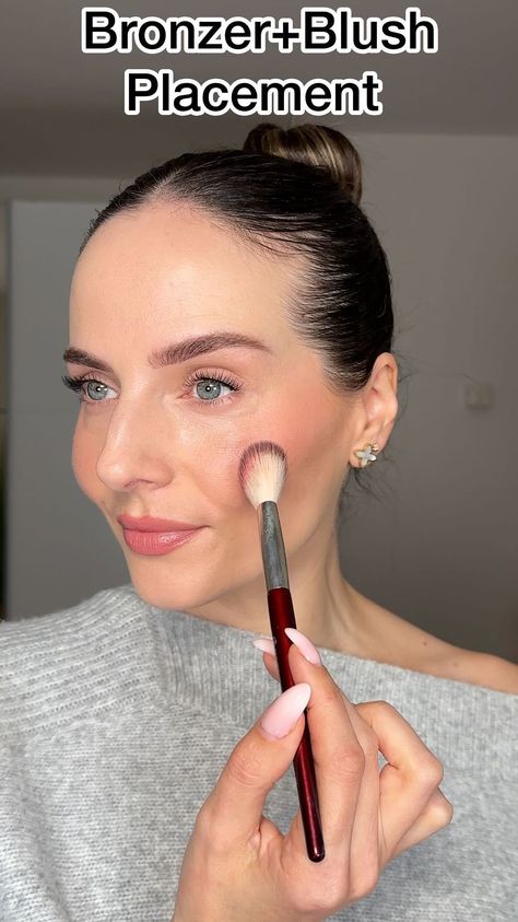 Cream Bronzer and Blusher placement explained ☝️ Products used: @pocobeautyofficial Suede sculpt stick Pecan @catricecosmeticsireland… | Instagram Applying Blush And Bronzer, Cream Bronzer Brush, Bronzer And Blush Placement, Blusher Placement, Apply Bronzer And Blush, Bronzer Placement, Bronzer Makeup Tutorial, Blush Tips, Nars Bronzer