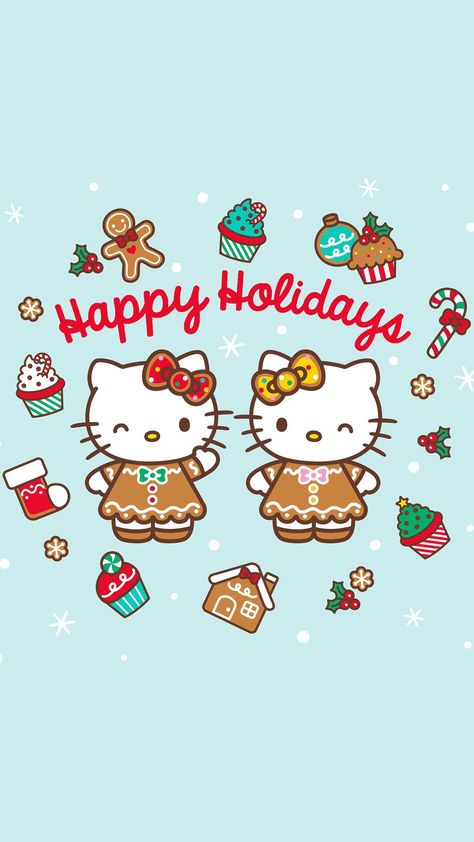 Happy Holidays Wallpaper Christmas Wallpaper Aesthetic Hello Kitty, Hello Kitty Gingerbread Wallpaper, Cute Holiday Backgrounds, Cute Girly Christmas Wallpapers, Hello Kitty Christmas Aesthetic, Hello Kitty Christmas Wallpaper Iphone, Christmas Wallpaper Hello Kitty, Hello Kitty Wallpaper Christmas, Christmas Cartoon Wallpaper