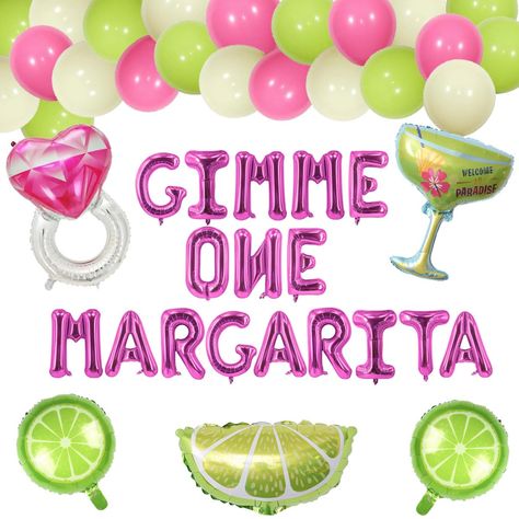 PRICES MAY VARY. 🍸Value Margarita Party Decorations set🍸: Our Margarita Party supplies including 1 set 16 inch GIMME ONE MARGARITA letters balloon Banner,2 Pcs Lemon foil balloons,1 Pcs Pink heart diamodring foil balloon,1 Pcs Wine glass foil balloon,1 Pcs Half Lemon foil balloon,24 Pcs Latex balloons,32ft ribbon and 1straws. 🍸High Quality🍸: Our Gimme One Margarita made of quality Mylar foil balloons ,thick, not easy to break,safe and environmentally friendly.Surprise your Margarita and Marr Margarita Themed Party, Margarita Balloon, Mexican Fiesta Party Decorations, Margaritaville Party, Margarita Party, Mexican Fiesta Party, Fiesta Party Decorations, One Balloon, Fiesta Theme