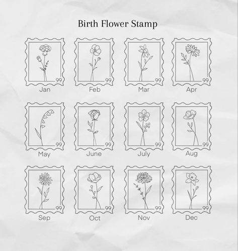 August Birth Flower Tattoo Fine Line, Match Birth Flower, Birth Flower Postage Stamp Tattoo, May Birth Tattoo Ideas, Fine Line Stamp Tattoo Ideas, Embroidery Birth Flowers, Fine Line Small Flower Tattoo, Minimalist Stamp Tattoo, Fineline Birth Flower