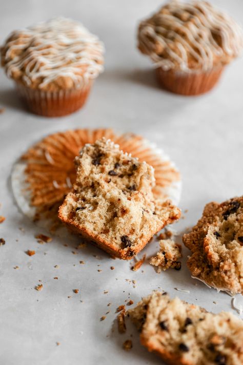 Chocolate Chip Coffee Cake Muffins | Sturbridge Bakery Coffeecake Muffins, Sturbridge Bakery, Chocolate Chip Coffee Cake, Jumbo Muffins, Sweet Glaze, Coffee Cake Muffins, Cake Muffins, Muffin Streusel, Full Fat Yogurt