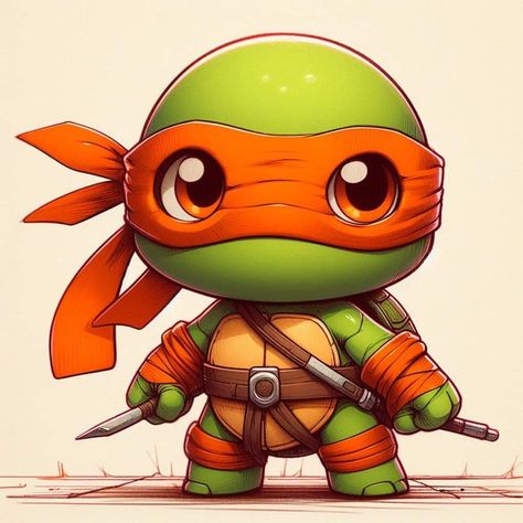 Cute Ninja Turtles Drawing, Drawing Ninja Turtles, Chibi Ninja Turtles, Ninja Turtle Painting, Ninja Turtles Drawing, Kawaii Ninja Turtles, Ninja Turtle Illustration, Chibi Turtle, Teenage Mutant Ninja Turtles Cartoon