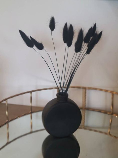 Black Bunnies, Circle Vase, Funky Vases, Moody Decor, Abstract Wall Painting, Black Bunny, Grass Decor, Pampas Grass Decor, Dried Florals