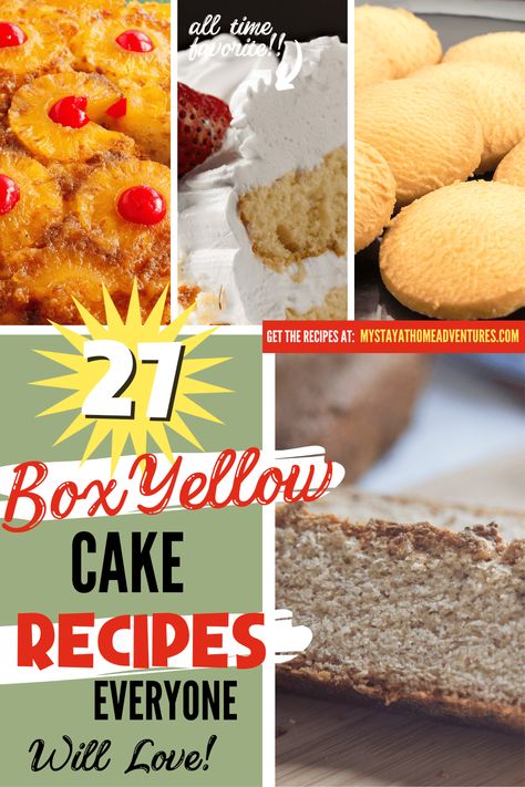 Unlock the potential of box yellow cake mix with these easy-to-make recipes! From delicious classics to out-of-the-box creations, make the most of your cake mix with these creative flavors. Try them now and start baking something amazing! #baking #caketips #yellowcakemixrecipes via @mystayathome Yellow Cake Mix Desserts, Box Cake Mix Recipes, Rhubarb Dump Cakes, Boston Cream Poke Cake, Yellow Cake Mix Recipes, Honey Bun Cake, Banana Pudding Poke Cake, Pineapple Cake Recipe, Pumpkin Crunch Cake