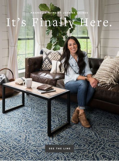 It's here!  See the Joanna Gaines/ Magnolia Home Collection from loloi Rugs!  #JoannaGainesxLoloi Stile Joanna Gaines, Farmhouse Living Room Joanna Gaines, Living Room Joanna Gaines, Dark Brown Couch, Brown Leather Couch Living Room, Brown Sofa Living Room, Leather Couches Living Room, Brown Couch Living Room, Brown Living Room Decor