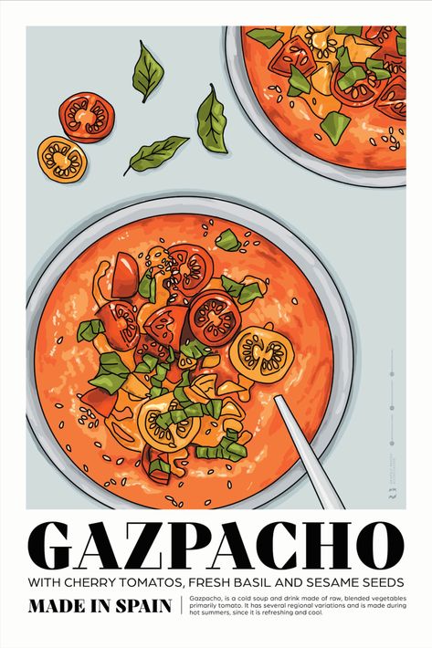 Gazpacho | Tomato Painting | Vegetable Painting | Gazpacho Poster | Gazpacho Print | Gazpacho Recipe Print | 12x18 Art Print | 18x24 Prints

Need a splash of color in your kitchen, dining, or restaurant? Need a fun unique gift for a Spanish food lover? This Gazpacho Art Print is exactly what you are looking for! Soup Poster, Tomato Painting, Vintage Food Posters, Gazpacho Recipe, Vegetable Painting, Restaurant Poster, Food Wall Art, Vintage Poster Design, Wall Art Kitchen